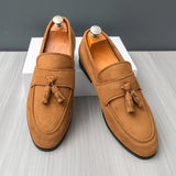 Riolio  Mens Tassels Loafers Comfortable Suede Shoes Men Leather Low-heel Wedding Moccasins British Style Non-Slip Retro Driving Shoes