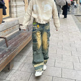 Riolio Y2k Hip Hop Retro Streetwear Mens Jeans Distressed Faded Washed Oversized Pockets Loose Cargo Pants High Street Wide Leg Pants