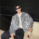 Riolio Shiny Sequins Jacket for Men Black Silver Sparkle Long Sleeve Casual Bomber Jacket Male Party Club Fashion High Street Coats