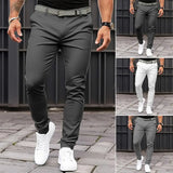 Riolio Slim Fit Suit Pants Men's Slim Fit Solid Color Suit Pants with Mid-rise Slant Pockets Zipper Fly for Business Office Workwear