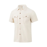 Riolio  Summer European and American cross-border men's waffle short-sleeved casual solid color lapel button-up pocket versatile shirt