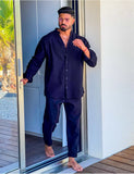 Riolio Autumn men's new fashion solid color suit cotton cardigan lapel long sleeve pants suit