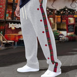 Riolio  Vintage Side Button Striped Patchwork Pants Mens Trendy Drawstring Loose Straight Trousers Men Spring Autumn Casual Pants