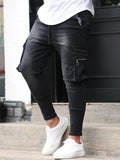 Riolio  New Fashion Multi Pockets Casual Trousers Slim Fit Wear Joggers Street Elastic Zipper Decoration Jeans Side Pockets Pencil Pants