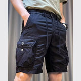 Riolio Men New Summer Cargo Shorts Male Fashion Loose Fit Casual Pants Multiple Pockets Solid Color Khaki Length Mid Trousers