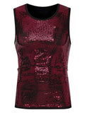 Riolio  Men's Sparkly Sequin Tank Top Sleeveless U-Neck Glitter Vest for Nightclub Party Stage Performance