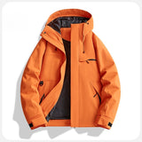 Riolio  Men's Windproof Hooded Jacket Solid Red Multi-Pocket Casual Outdoor Hiking Windbreaker Coat