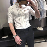 Riolio  High Quality Korean Trend Stripe Long Sleeve Shirt Korean Men Lapel Social Business Casual Versatile Male Clothes Slim Tops
