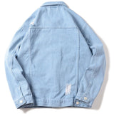 Men's Ripped Denim Jacket Tight Retro Distressed Water Wash Classic Pocket Design Coat Spring Autumn