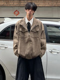 Riolio Coffee American Retro Plaid Coat Gerharrington Stand Collar Jacket Korean Streetwear Vintage Old Vintage Style Zipper Jacket