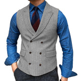 Riolio  Men Vest Brown Herringbone With Lapel Waistcoat Vintage Regular Slim Business Banquet Business Casual Men Suit Vest