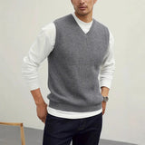 Riolio New Popular Preppy Style Men Sweater Vest Casual Knitted Streetwear Solid Color V Neck Waistcoat Leisure High Quality Knitwear