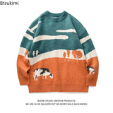 Riolio New 2025 Autumn Winter Men Cows Vintage Sweaters Pullover Mens O-Neck Korean Fashions Sweater Casual Harajuku Clothes Knitted