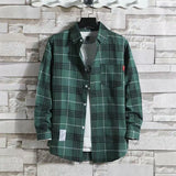 Riolio  Plaid Male Top with Pocket Long Sleeve Men's Shirt and Blouse Designer Slim Fit Casual Cheap Brand Button Fashion