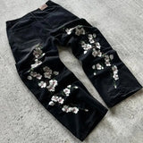 Riolio Y2K Baggy Jeans Harajuku Vintage Cherry Blossom Embroidery High Quality Jeans Streetwear Hip Hop Gothic Men Women Wide Leg Jeans