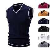 Riolio Men's Fashion New V-neck Sleeveless Sweater Embroidered Color Matching Leisure Lined Vest Men's Top