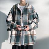 Riolio Autumn New College Style Plaid Hooded Jacket Men Loose Fashion Women's Hoodie Woolen Fabric Male Korean Couple Woolen Coat