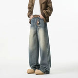 Riolio New Retro Washed Straight-Leg Jeans For Men High Street Fashion Baggy Denim Pantalones Hombre Hip Hop Distressed Y2K Jean