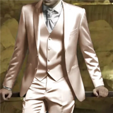 Riolio  Silver Grey Men's clothing Satin Simple Men's Suits Balzer Luxury Male Clothing Skinny Wedding Outfits 3 Piece Jacket Pants Vest