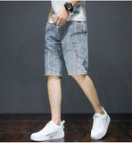 Riolio  Men Denim Summer Thin Elastic 55-point Trend Korean Versatile Casual Pants