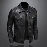 Riolio Men Luxury Black Faux Leather Jackets Men Zipper PU Coat Turn Down Collar Multi-pocket Slim Fit Clothing Man Plus Size 5XL-M