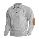 Riolio  Cross-border men's corduroy retro loose casual outdoor long-sleeved patch polo bottoming shirt