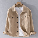 100% Cotton Tooling Japanese Jacket, New Coat Men's Long Sleeve Khaki Shirt, Casual Cotton Comfortable Thick Shirt camping