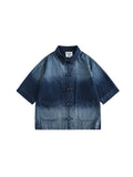 Riolio New Summer New Chinese Style Old Denim Short-sleeved Shirt Korean Style Men Women Loose Retro Button-up Shirt Jacket Aesthetic