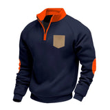 Riolio  Cross-border winter men's loose heavy-duty velvet stand-up collar contrasting color patch zipper pocket long-sleeved sweater