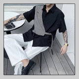 Riolio Summer Casual Men's Clothing Handsome Trend Korean Version Short Sleeve Polo-Neck Single-breasted Fake Two Pieces Fashion Shirt