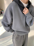 Riolio  Korean style trendy men and women retro contrasting color pullover sweater for couples loose and lazy casual Harajuku knitted