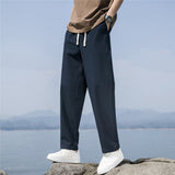 Riolio Summer Men's Trousers Cotton Thin Soft Linen Fashion Casual Pants Solid Color Breathable Loose Straight Pants Streetwear