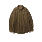Riolio  Spring Japanese Retro Brown Striped Shirts for Men and Women Loose Long-sleeved Pocket Button Lapels Casual Men Shirt Jackets