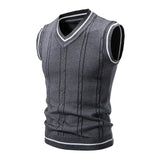 Riolio Men's Fashion New V-neck Sleeveless Sweater Embroidered Color Matching Leisure Lined Vest Men's Top