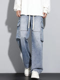 Riolio  New Men's Baggy Straight Cargo Jeans Elastic Waist Vintage Blue Black Smoky gray Denim Pants Fashion High Street Male Trousers