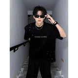 Riolio European and American Summer Trendy Handsome Personality Letter Round Neck Short Sleeve Couple Hip Hop Loose Casual T-shirt Top