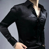 Riolio  Men's Shiny Long-Sleeve Button-Down Shirt with Slim Fit