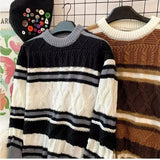 Riolio  American winter new men and women trendy personalized round neck sweater for couples loose retro casual knit sweater top y2k