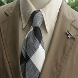 Riolio  2pcs Neck Tie Set Cotton Brown Striped Neck Ties For Men Women Girls Casual Style Shirt Accessories Brooch Black Plaid Neckties