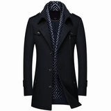 Winter Men Wool Coats New Fashion Middle Long Scarf Collar Cotton-Padded Thick Warm Woolen Coat Male Trench Coat Overcoat M-5Xl