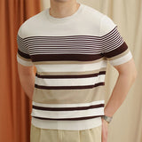 Riolio  Stylish Striped Knitting T Shirts Mens Summer Casual Breathable Slim Fit Tees Men Fashion Short Sleeve O Neck Knitted Pullovers