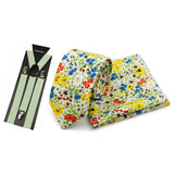 Riolio  Men's High Quality 6.5cm Floral Leaves Cotton Tie Handkerchief Suspender Set Novel Gentleman Artistic Wedding Accessories Gifts