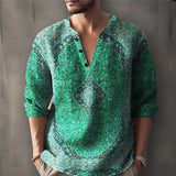 Riolio  Spring Autumn New Men 3D Vintage Print Shirts Long Sleeve Button O-Neck Loose Pullover Tops Fashion Man Tees Shirts Tops 6XL