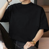 Riolio   American Heavy Short-sleeved T-shirt Men's Round Neck Summer Solid Color Trendy Loose Half-sleeved Base Shirt