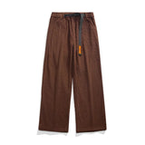 Riolio  Autumn Winter Men's High Waist Pockets Solid Screw Thread Elastic Casual Loose Straight Leg Trousers Fashion Office Lady Pants