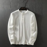 Riolio  Wfle Texture Long Sve T-irt Men's Spring Autumn Henry Collar Base Layer Trendy Pure Color Base T-irt