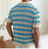 Riolio  New High-quality Breathable Fabric Knitted Cutout T-shirt Spring/Summer Men's Business Casual Striped Shirt Men Clothing