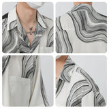 Riolio  New Korean Fashion Design Irregular Shirt Men Texture Pattern Loose Short Sleeve Summer Silky Drape Non-ironing Lapel Shirt