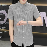 Riolio  New Ice Silk Short-sleeved Shirt for Men Summer Thin Korean Style Trendy Slim Cardigan Versatile Striped Top