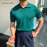 Riolio Spring Summer Knit Polo Shirt Men Casual Turn-down Collar Button Fashion Striped Solid Slim Tops Newest Ice Silk Cotton Knitwear